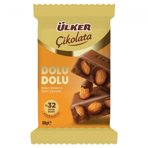 ÜLKER ÇİKOLATA DOLU DOLU TAB.%32 BADEM 80GR *9LU