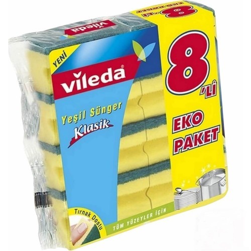 VILEDA GREEN SPONGE 8 PCS CORRUGATED* 12