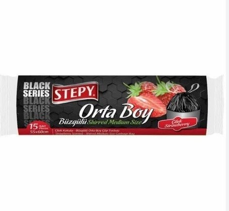 STEPY GARBAGE BAG BLACK TIED MEDIUM STRAWBERRY*25