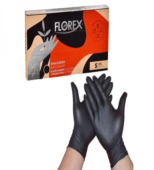 FLOREX GLOVES 100 PIECE BLACK S SIZE*20
