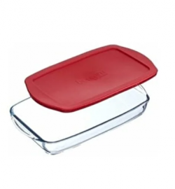 (59124)PAŞABAHÇE POT GLASS RECTANGULAR WITH RED PLASTIC COVER *4